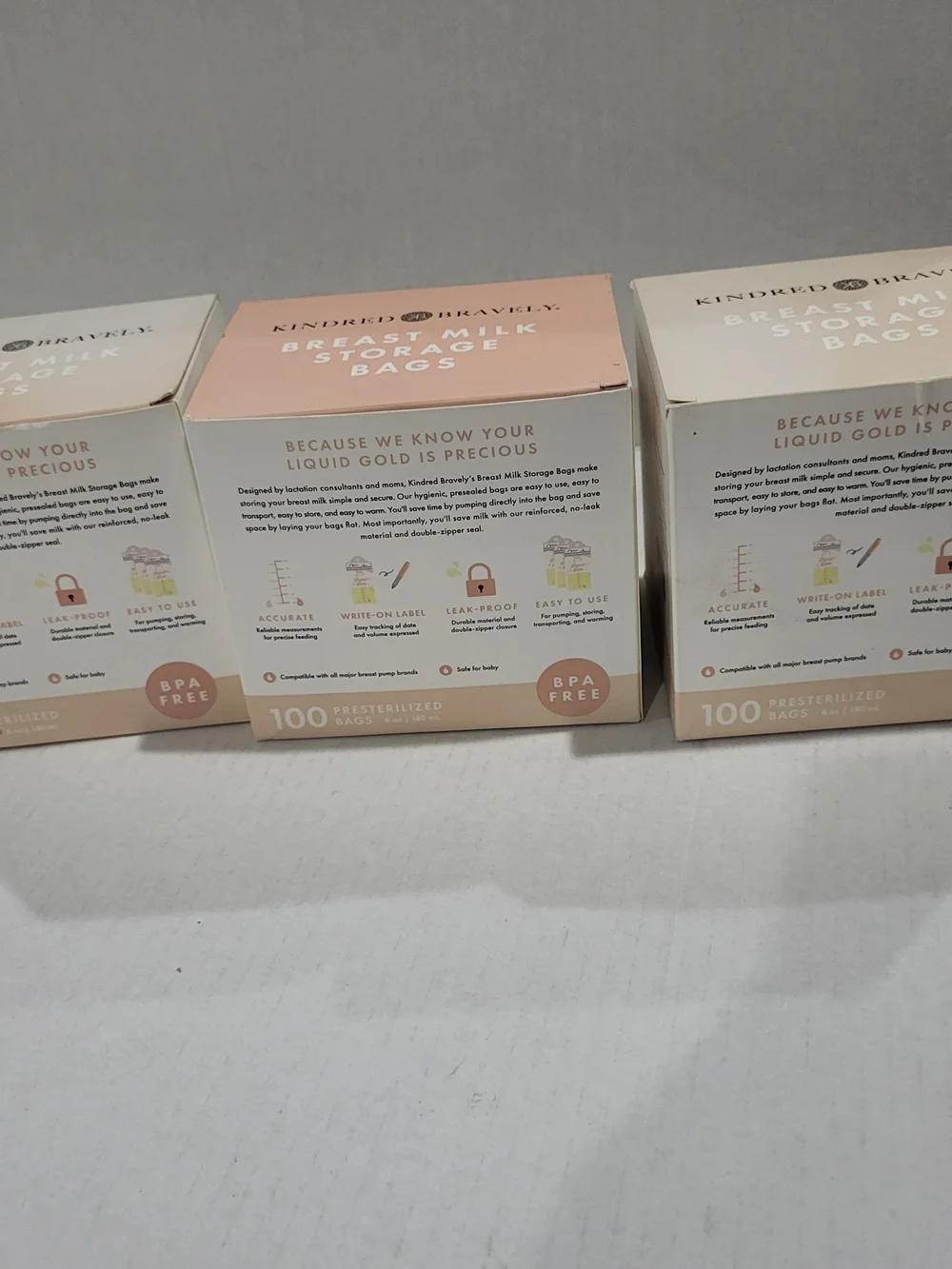 Lot of 3 - 100 ct  Kindred Bravely Breast Milk Storage Bags - 6 oz - 300 Bags